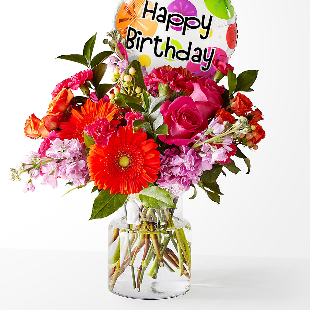 Fiesta Bouquet with Birthday Balloon – POPPIES & PAISLEY FLORAL, Mulino OR